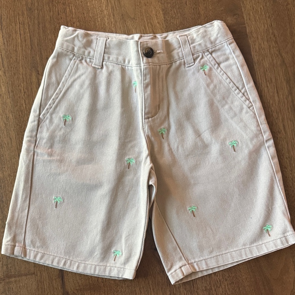 Classic Embroidered Palm-Print Boys Shorts - Cream